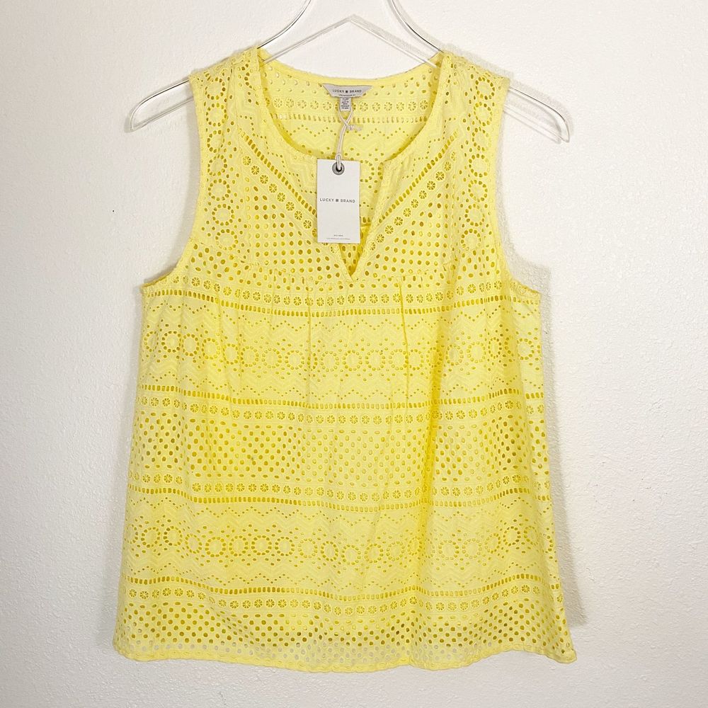 Lucky Brand Yellow Eyelet Sleeveless Top